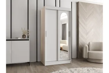 Tallmo Garderobeskap med Speil 100x200 cm i Tre - Grå - Oppbevaring - Garderober & garderobesystem