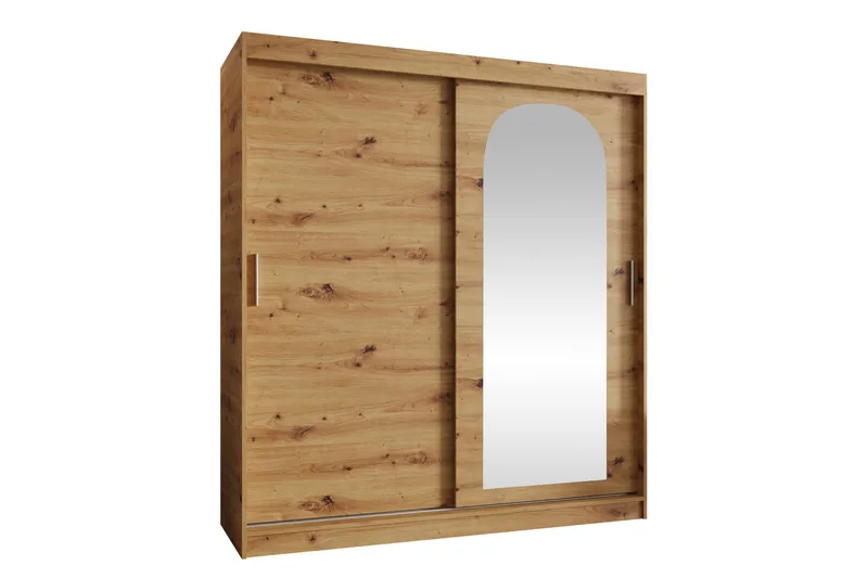 Tallmo Garderobeskap med Speil 180x200 cm i Lyst Tre, Brun