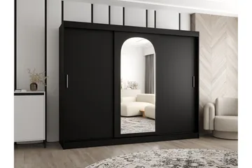 Tallmo Garderobeskap med Speil 250x200 cm i Malt Tre - Svart - Oppbevaring - Garderober & garderobesystem