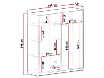 Tyrelon Garderobe med speil 181x198 cm - hvit - Oppbevaring - Garderober & garderobesystem