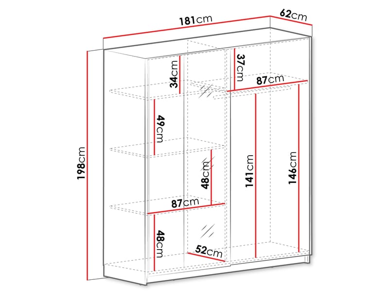 Tyrelon Garderobe med speil 181x198 cm - hvit - Oppbevaring - Garderober & garderobesystem