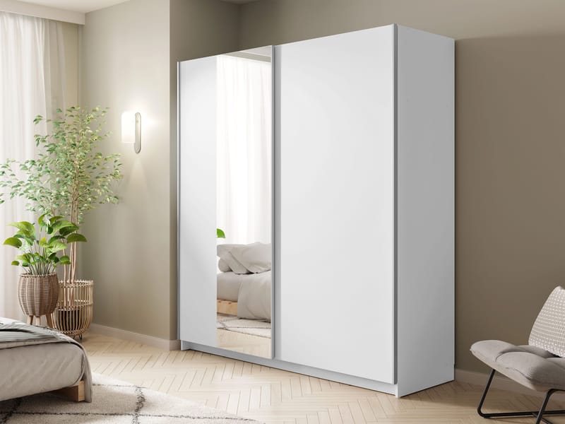 Tyrelon Garderobe med speil 181x198 cm - hvit - Oppbevaring - Garderober & garderobesystem