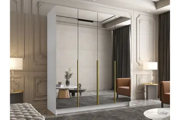 Vadstena Garderob med Speil 200 cm - Hvit/Gull - Oppbevaring - Garderober & garderobesystem