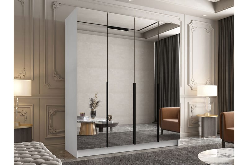 Vadstena Garderob med Speil 200 cm - Hvit/Svart - Oppbevaring - Garderober & garderobesystem