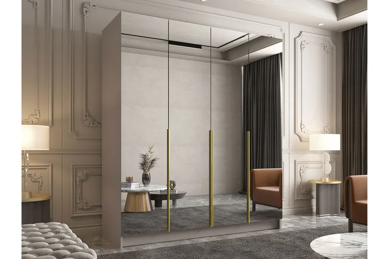 Vadstena Garderob med Speil 200 cm - Kashmir/Gull - Oppbevaring - Garderober & garderobesystem