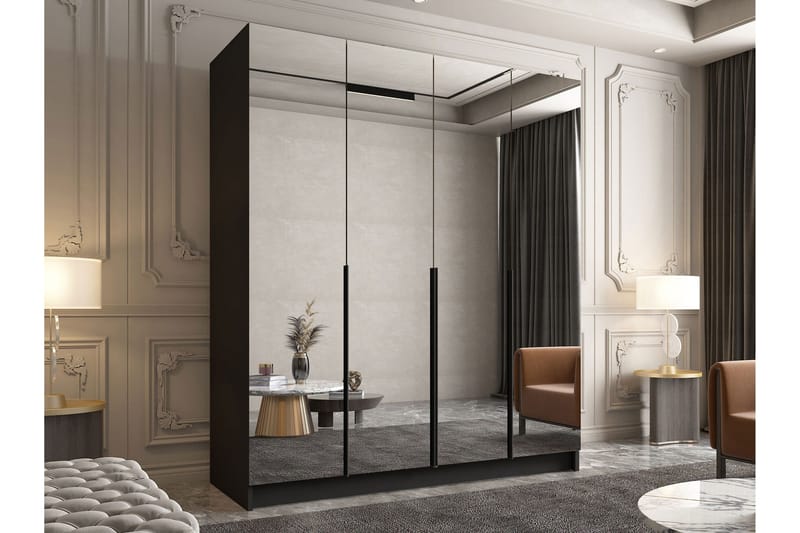 Vadstena Garderob med Speil 200 cm - Svart - Oppbevaring - Garderober & garderobesystem