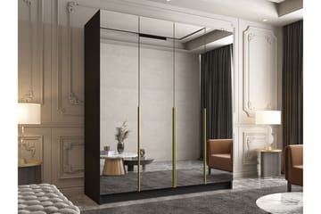 Vadstena Garderob med Speil 200 cm - Svart/Gull - Oppbevaring - Garderober & garderobesystem