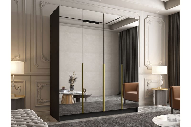 Vadstena Garderob med Speil 200 cm - Svart/Gull - Oppbevaring - Garderober & garderobesystem