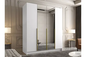 Vadstena Garderobe med Speil 200 cm - Hvit/Gull - Oppbevaring - Garderober & garderobesystem