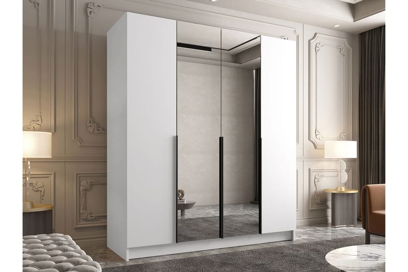 Vadstena Garderobe med Speil 200 cm - Hvit/Svart - Oppbevaring - Garderober & garderobesystem