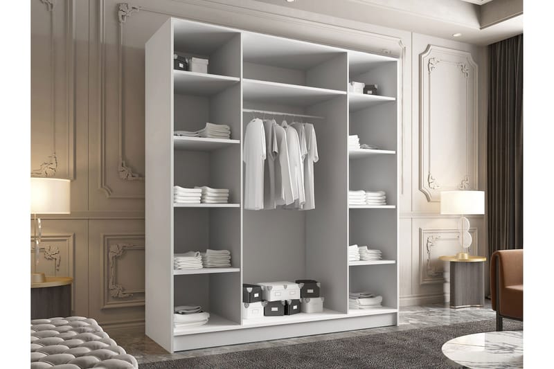 Vadstena Garderobe med Speil 200 cm - Hvit/Svart - Oppbevaring - Garderober & garderobesystem