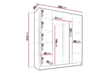 Vadstena Garderobe med Speil 200 cm - Hvit/Svart - Oppbevaring - Garderober & garderobesystem