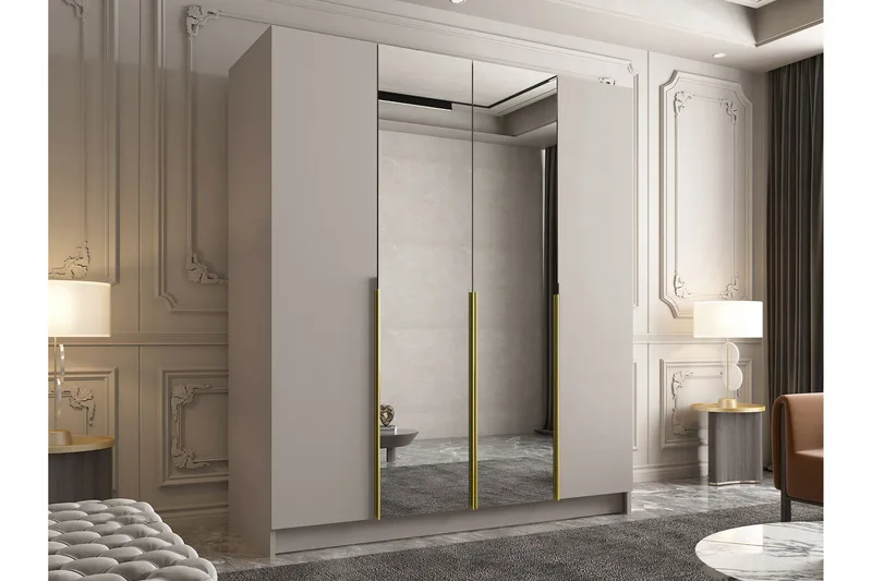 Vadstena Garderobe med Speil 200 cm - Kashmir/Gull - Oppbevaring - Garderober & garderobesystem