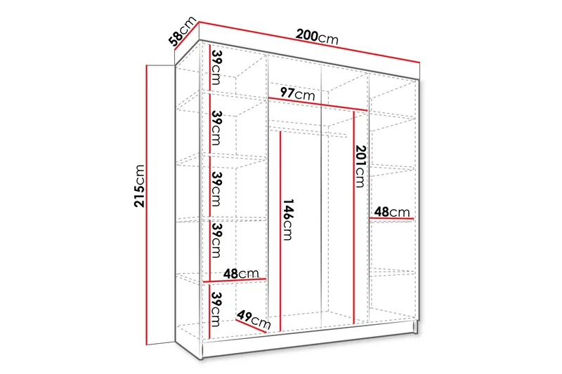 Vadstena Garderobe med Speil 200 cm - Kashmir/Svart - Oppbevaring - Garderober & garderobesystem