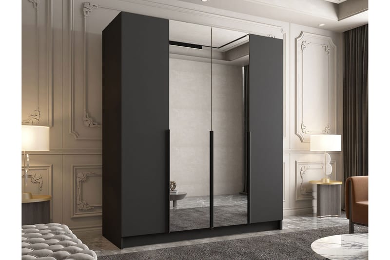 Vadstena Garderobe med Speil 200 cm - Svart - Oppbevaring - Garderober & garderobesystem