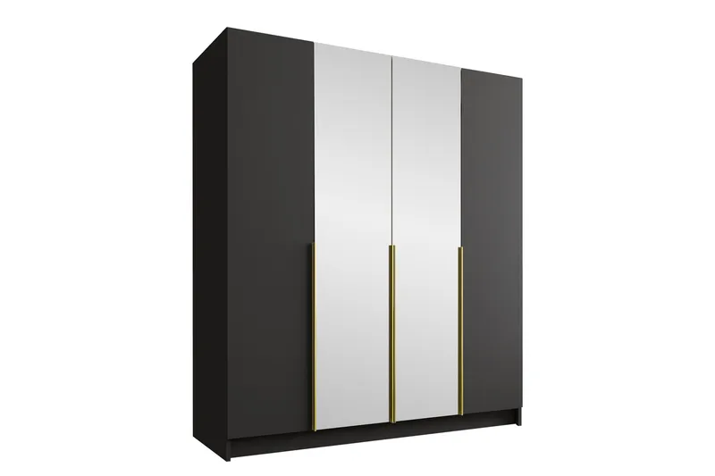 Vadstena Garderobe med Speil 200 cm, Svart/Gull