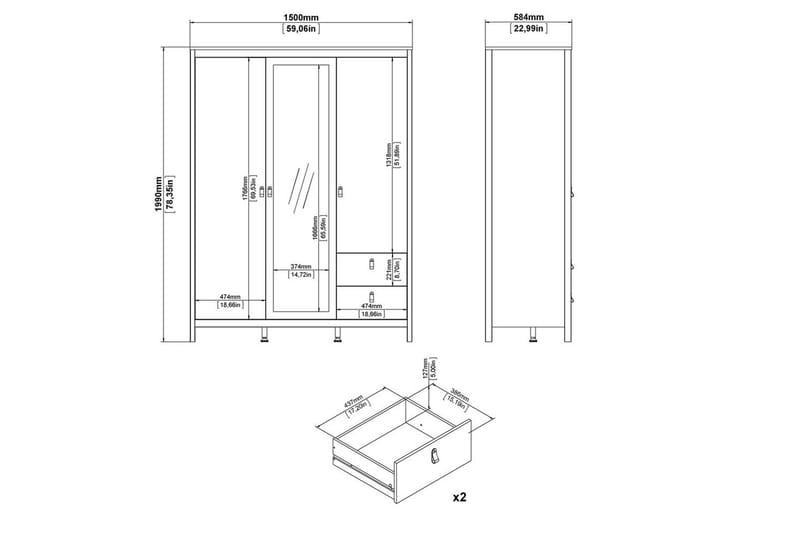 Vallvidera Garderobe med Speil 150x199 cm - Beige - Oppbevaring - Garderober & garderobesystem