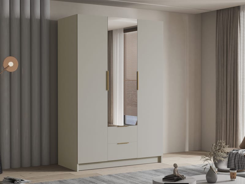 Varros Garderobeskapeskap med speil 150x216 cm - Beige - Oppbevaring - Garderober & garderobesystem