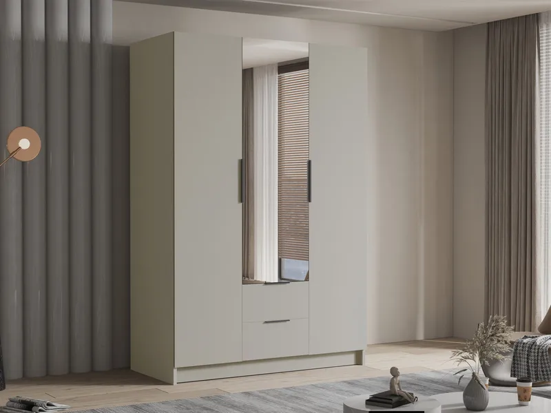 Varros Garderobeskapeskap med speil 150x216 cm - Beige - Oppbevaring - Garderober & garderobesystem