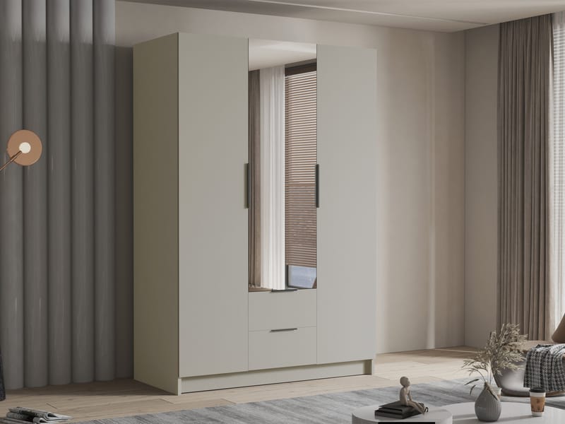 Varros Garderobeskapeskap med speil 150x216 cm - Beige - Oppbevaring - Garderober & garderobesystem