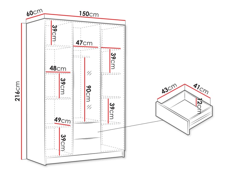 Varros Garderobeskapeskap med speil 150x216 cm - Beige - Oppbevaring - Garderober & garderobesystem