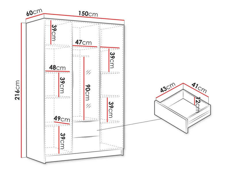 Varros Garderobeskapeskap med speil 150x216 cm - Hvit - Oppbevaring - Garderober & garderobesystem