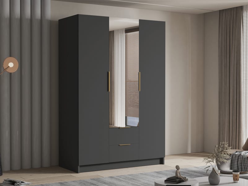 Varros Garderobeskapeskap med speil 150x216 cm - Svart - Oppbevaring - Garderober & garderobesystem