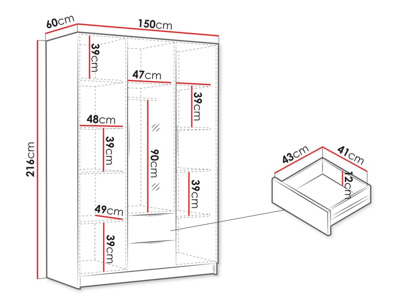 Varros Garderobeskapeskap med speil 150x216 cm - Svart - Oppbevaring - Garderober & garderobesystem