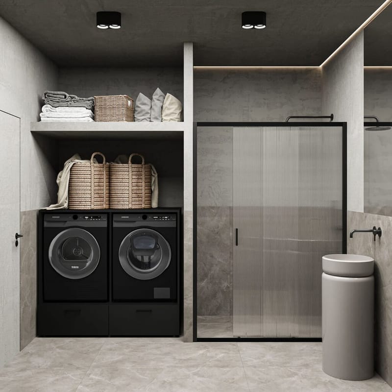 Vaskemaskin/tørketrommel-skap Rosa med 2 skuffer - Svart onyx - Oppbevaring - Oppbevaring til baderom