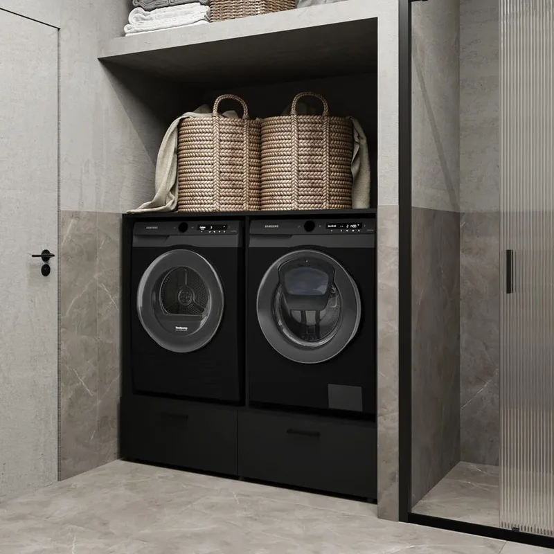 Vaskemaskin/tørketrommel-skap Rosa med 2 skuffer - Svart onyx - Oppbevaring - Oppbevaring til baderom