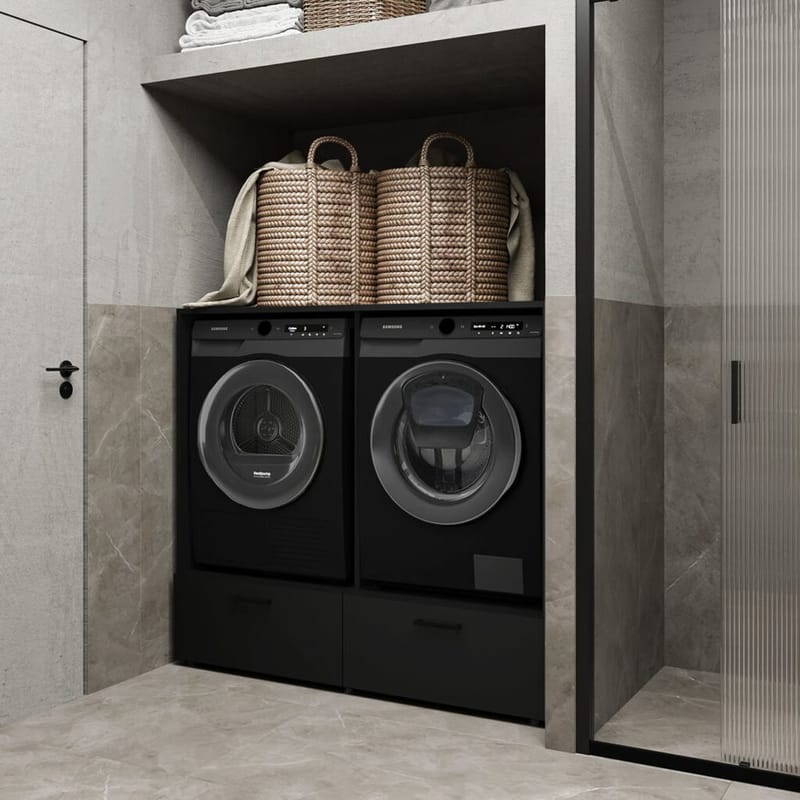 Vaskemaskin/tørketrommel-skap Rosa med 2 skuffer - Svart onyx - Oppbevaring - Oppbevaring til baderom