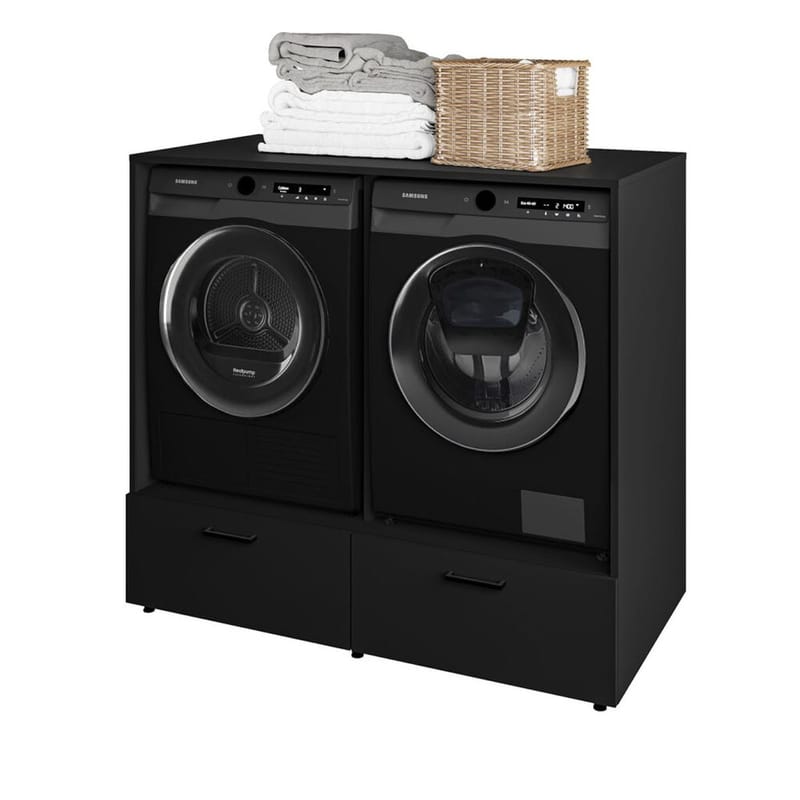 Vaskemaskin/tørketrommel-skap Rosa med 2 skuffer - Svart onyx - Oppbevaring - Oppbevaring til baderom