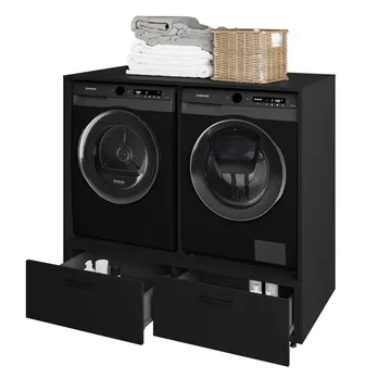 Vaskemaskin/tørketrommel-skap Rosa med 2 skuffer - Svart onyx - Oppbevaring - Oppbevaring til baderom