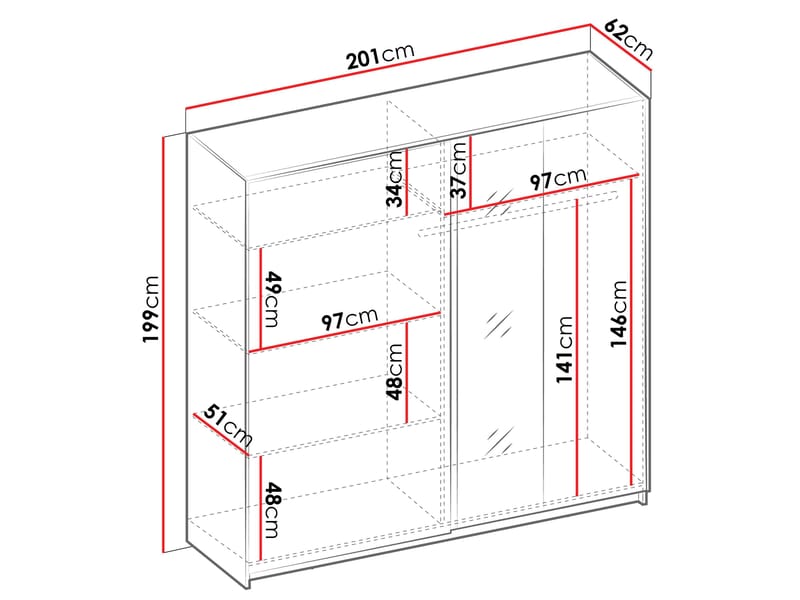 Veylan Garderobeskap med speil 201x199 cm - hvit - Oppbevaring - Garderober & garderobesystem