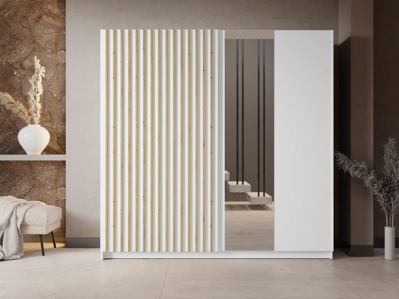 Veylan Garderobeskap med speil 201x199 cm - hvit - Oppbevaring - Garderober & garderobesystem