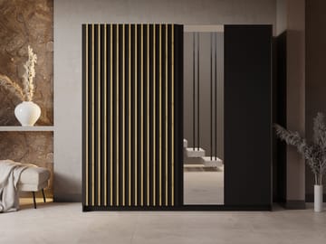 Veylan Garderobeskap med speil 201x199 cm - svart - Oppbevaring - Garderober & garderobesystem