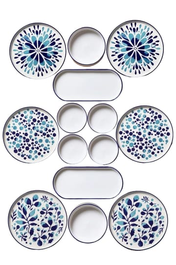 Frokostsett (14 deler) Opviq Cleo Shelf (32 x 29 x 30 cm) Blå Hvit - blå og hvit - Servering & borddekking - Brikker & tallerkener - Serveringsfat