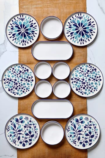 Frokostsett (14 deler) Opviq Cleo Shelf (32 x 29 x 30 cm) Blå Hvit - blå og hvit - Servering & borddekking - Brikker & tallerkener - Serveringsfat
