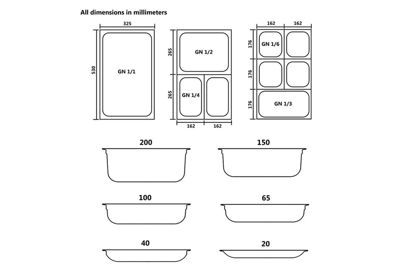 Gastronormbeholdere 4 stk GN 1/1 20 mm rustfritt stål - Serveringsbrett & serveringsfat - Brikker & tallerkener