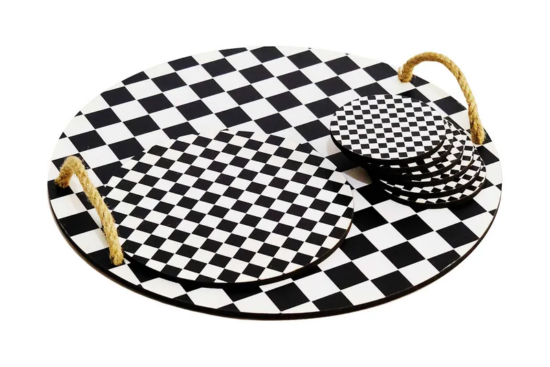 Trebrett & Glassunderlegg 8-pk, Svart/Hvit