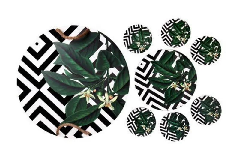 Trebrett & glassunderlegg 8-pk, Flerfarget