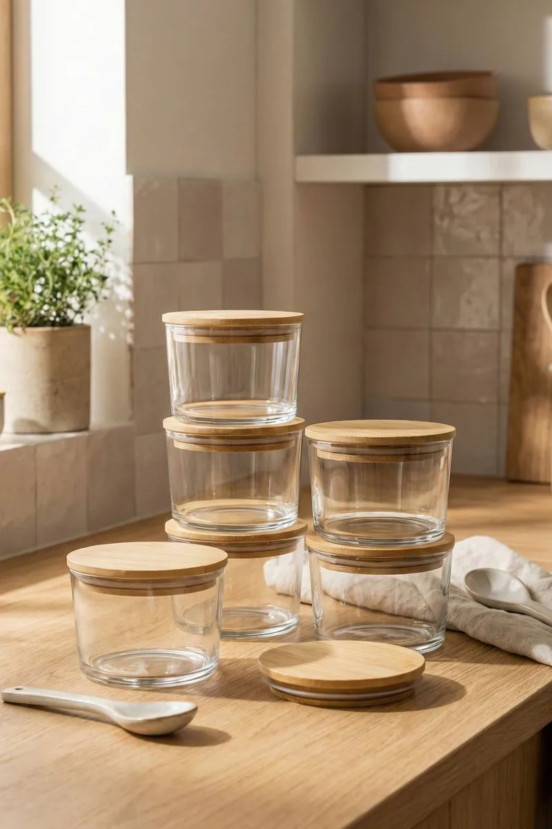 Oppbevaringsbokssett (12 deler) Opviq Cleo Shelf (8 x 8 x 5 cm) Transparent eik - Transparent eik - Servering & borddekking - Karaffler og mugger - Glassflaske