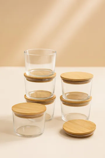 Oppbevaringsbokssett (12 deler) Opviq Cleo Shelf (8 x 8 x 5 cm) Transparent eik - Transparent eik - Servering & borddekking - Karaffler og mugger - Glassflaske