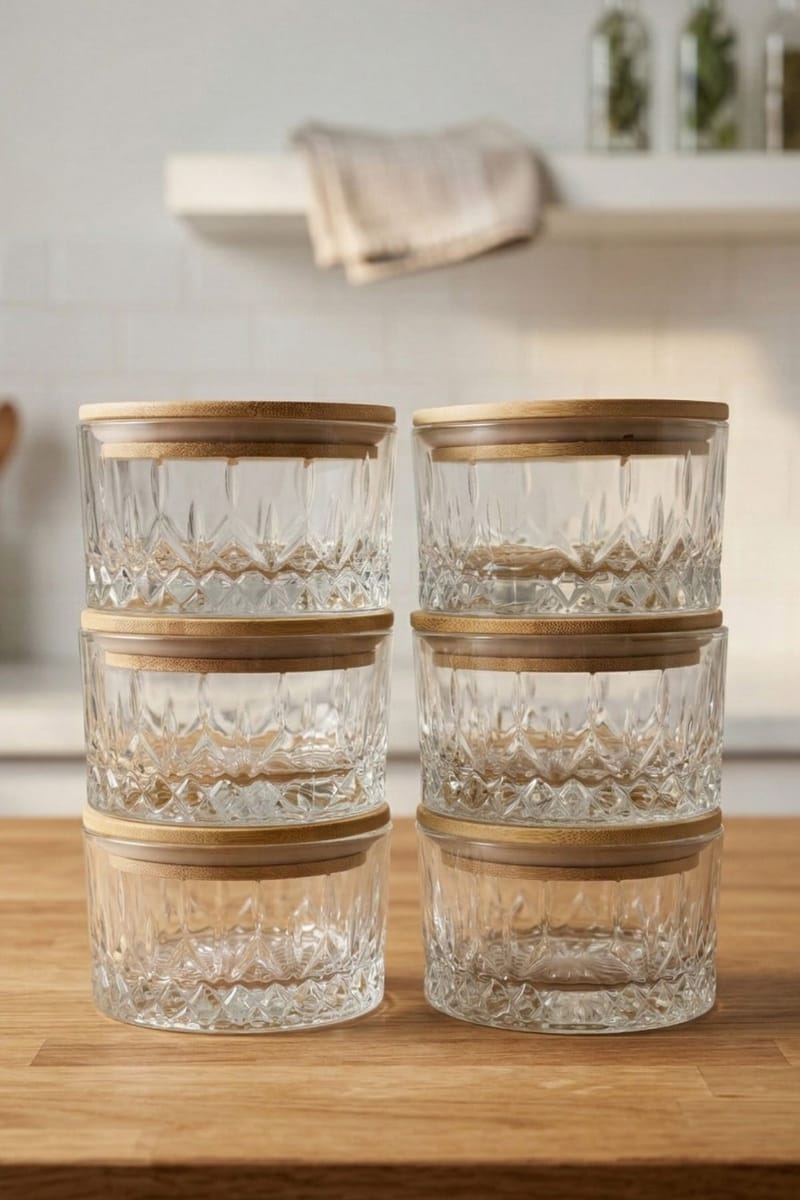 Oppbevaringsbokssett (6 deler) Opviq Cleo hylle (10 x 10 x 6 cm) transparent - Transparent - Servering & borddekking - Karaffler og mugger - Glassflaske
