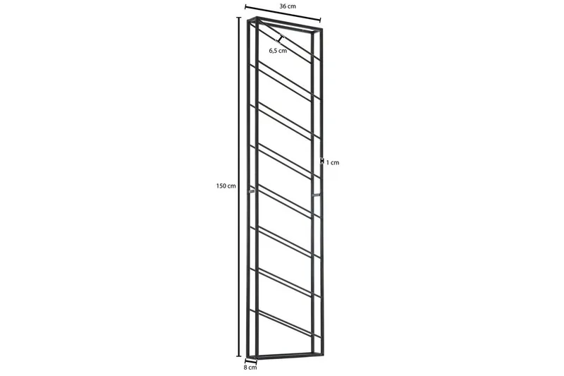 Vinstativ Wohnling veggmontert, plass til 8 flasker, pulverlakkert metall, industriell loftstil Svart - Svart - Servering & borddekking - Karaffler og mugger - Glassflaske