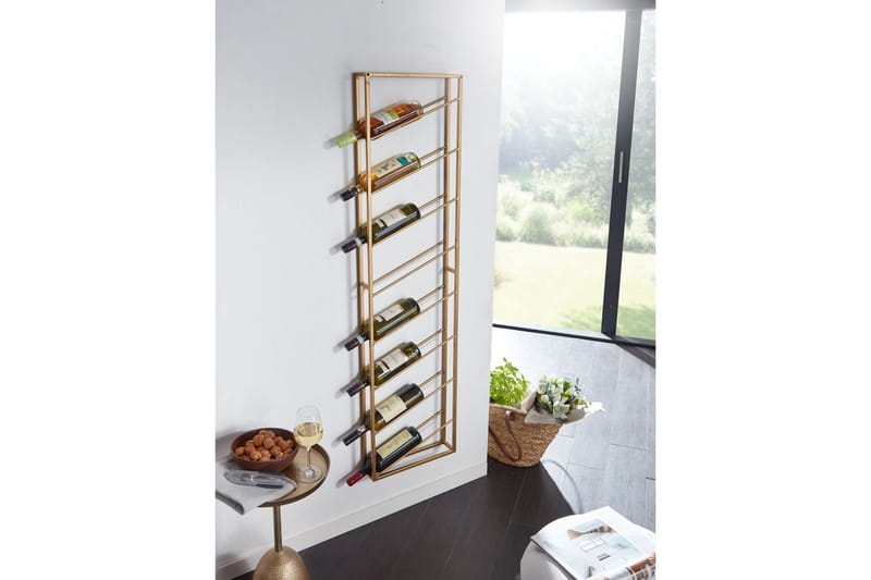 Vinstativ Wohnling veggmontert, plass til 8 flasker, pulverlakkert metall, industriell loftstil Gull - Gull - Oppbevaring - Hylle - Oppbevaringshylle - Vinstativ & vinhylle