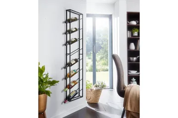 Vinstativ Wohnling veggmontert, plass til 8 flasker, pulverlakkert metall, industriell loftstil Svart - Svart - Servering & borddekking - Karaffler og mugger - Glassflaske