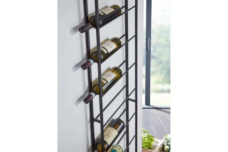 Vinstativ Wohnling veggmontert, plass til 8 flasker, pulverlakkert metall, industriell loftstil Svart - Svart - Servering & borddekking - Karaffler og mugger - Glassflaske