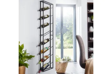 Vinstativ Wohnling veggmontert, plass til 8 flasker, pulverlakkert metall, industriell loftstil Svart - Svart - Servering & borddekking - Karaffler og mugger - Glassflaske