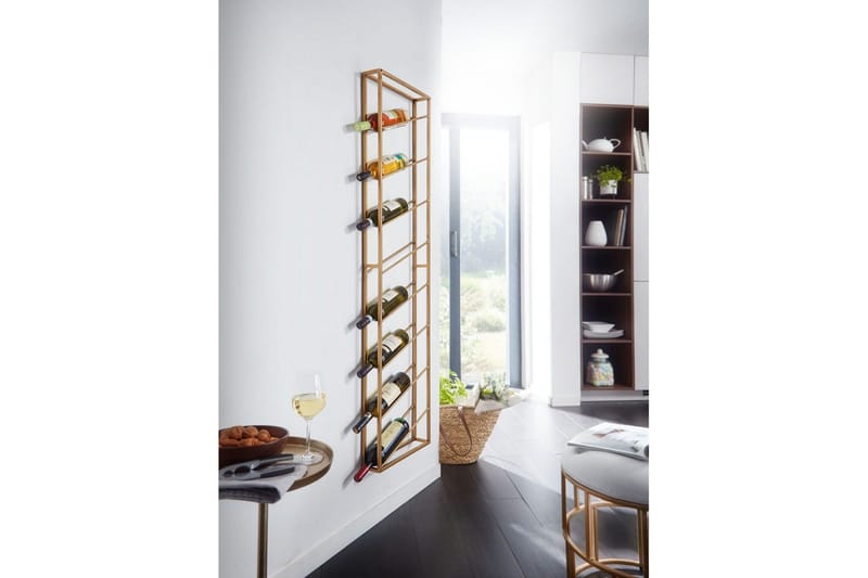 Vinstativ Wohnling veggmontert, plass til 8 flasker, pulverlakkert metall, industriell loftstil Gull - Gull - Oppbevaring - Hylle - Oppbevaringshylle - Vinstativ & vinhylle